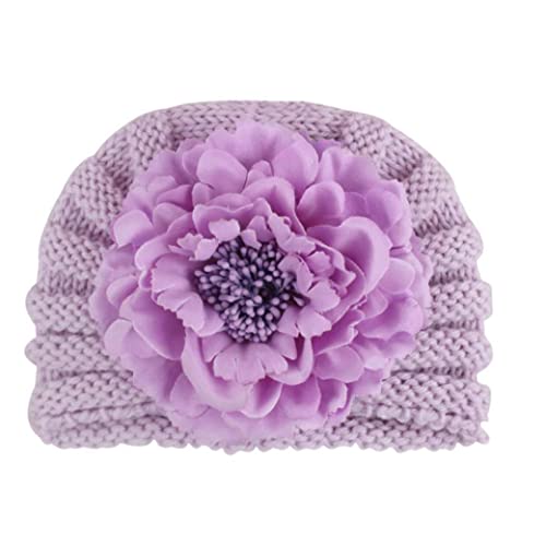 Baby Winter Turban Hat Cálido Higido Goreie Hat Flower Decor Headwear Purple, Muchacha Flor Turban Sombrero