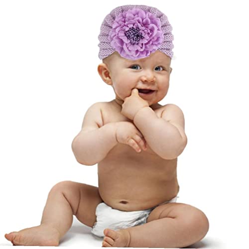 Baby Winter Turban Hat Cálido Higido Goreie Hat Flower Decor Headwear Purple, Muchacha Flor Turban Sombrero