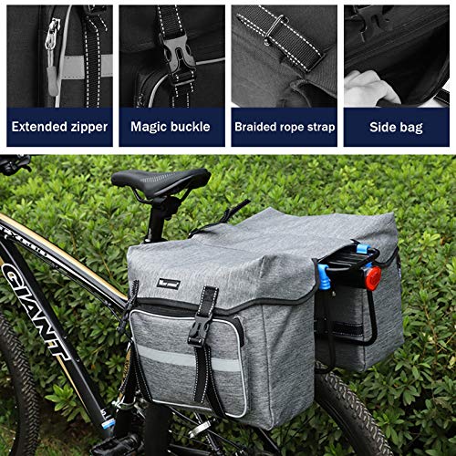 BAIGIO Alforjas para Portaequipajes de Bicicleta, Bolsas Alforjas Traseras para Bicicletas MTB Bicicleta Carretera Bolsas Sillines Bolsa de Ciclismo con Doble Bolsa Lateral para Asiento Trasero (Gris)