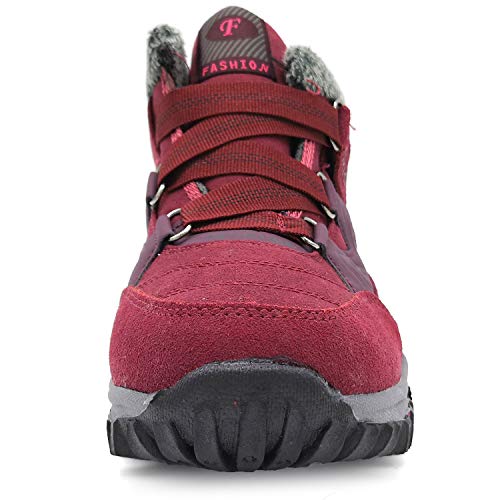 BaiMoJia Botas de Senderismo Nieve Mujer Cálidas Invierno Piel Forro Zapatillas de Senderismo Hombre Zapatos Trekking Rojo 38 EU (Etiqueta 39)