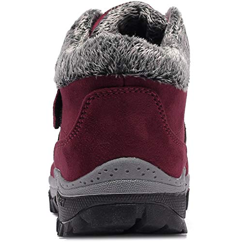 BaiMoJia Botas de Senderismo Nieve Mujer Cálidas Invierno Piel Forro Zapatillas de Senderismo Hombre Zapatos Trekking Rojo 38 EU (Etiqueta 39)