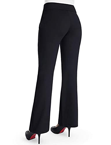 Bamans Pantalones Elegantes Mujer, Elásticos Ligeramente Acampanado Slim Pantalón para Yoga Deporte con Bolsillos Cintura Alta, Largos Casual Pantalones (Negro, Medium)
