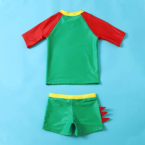 Bañador para Niños Pequeños 2 Piezas Traje de Natación Verano Camiseta de Manga Corta Pantalones Cortos Ropa de Baño con Estampado de Dibujos Animados (Verde, 3-4 Años)