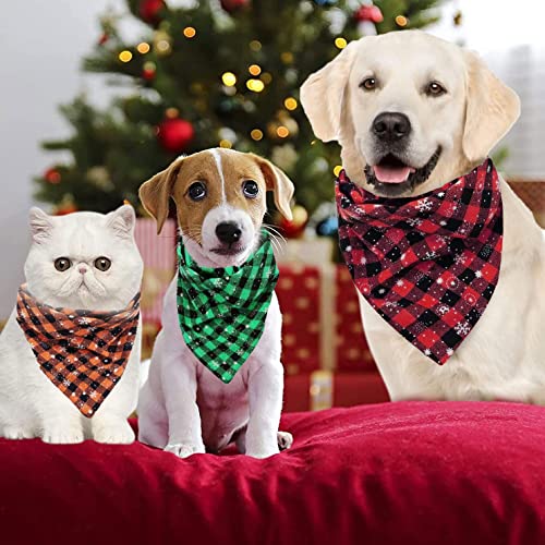Bandanas para Perros, 3 Piezas de Babero Triangular de algodón a Cuadros, Bandana navideña para Perros pequeños, medianos y Grandes, Gatos, Mascotas (Rojo, Naranja, Verde)