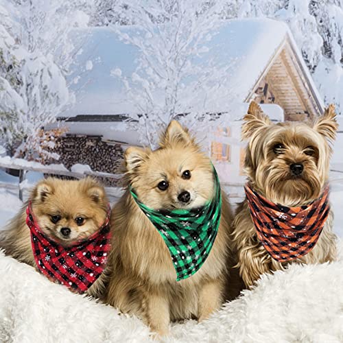 Bandanas para Perros, 3 Piezas de Babero Triangular de algodón a Cuadros, Bandana navideña para Perros pequeños, medianos y Grandes, Gatos, Mascotas (Rojo, Naranja, Verde)