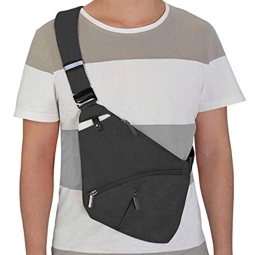 Bandolera pequeña para Hombre y Mujer. Bolso Ligero y Deportivo de Color Negro. Crossbody o Bolso Cruzado antirrobo con protección RFID para Tarjetas contactless. Ideal para Deportes y excursiones.