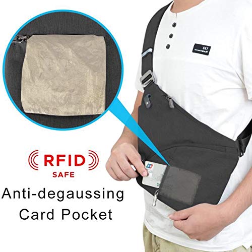 Bandolera pequeña para Hombre y Mujer. Bolso Ligero y Deportivo de Color Negro. Crossbody o Bolso Cruzado antirrobo con protección RFID para Tarjetas contactless. Ideal para Deportes y excursiones.