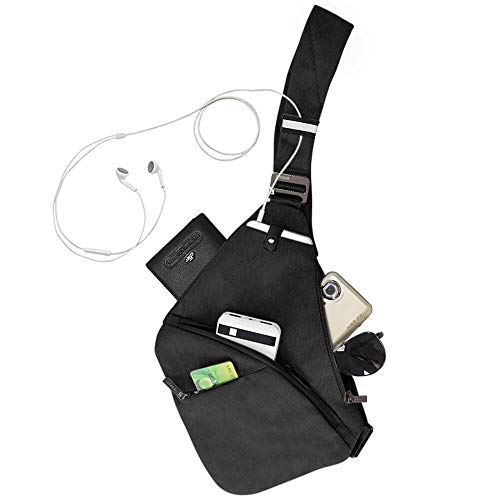 Bandolera pequeña para Hombre y Mujer. Bolso Ligero y Deportivo de Color Negro. Crossbody o Bolso Cruzado antirrobo con protección RFID para Tarjetas contactless. Ideal para Deportes y excursiones.