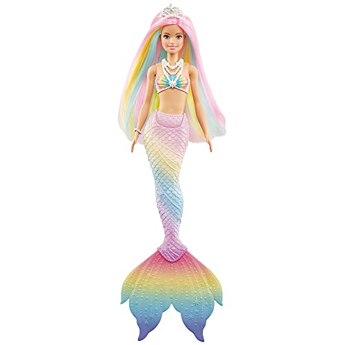 Barbie Muñeca Sirena - Función de Cambio de Color con Agua - Look Fantasía - Pelo Arcoíris y Tiara - Cola Multicolor - Regalo para Niños de 3-7 Años