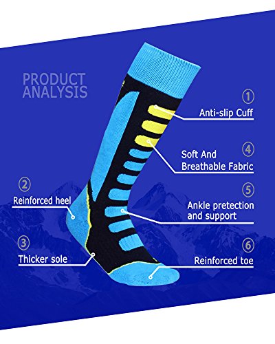 Barrageon Calcetines de Esquí de Invierno Térmico Calientes para Esquiar, Snowboard, Ciclismo, Trekking Control Humedad Anti-Odor Anti-Bacteriano para Infantiles Niños Negro/Azul(EU 35-38)