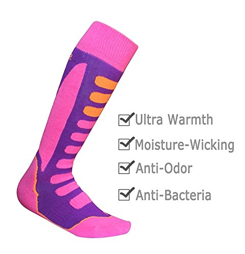 Barrageon Calcetines de Esquí de Invierno Térmico Calientes para Esquiar, Snowboard, Ciclismo, Trekking Control Humedad Anti-Odor Anti-Bacteriano para Infantiles Niños Negro/Azul(EU 35-38)