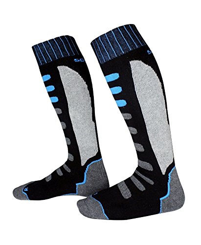 Barrageon Calcetines de Esquí de Invierno Térmico Calientes para Esquiar, Snowboard, Ciclismo, Trekking Control Humedad Anti-Odor Anti-Bacteriano para Infantiles Niños Negro/Azul(EU 35-38)