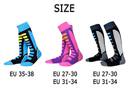 Barrageon Calcetines de Esquí de Invierno Térmico Calientes para Esquiar, Snowboard, Ciclismo, Trekking Control Humedad Anti-Odor Anti-Bacteriano para Infantiles Niños Negro/Azul(EU 35-38)