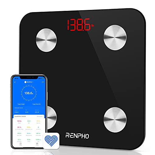 Báscula Grasa Corporal Bluetooth RENPHO con 13 Funciones, Báscula de Baño Digital con App, Báscula Inteligente y Monitor de Composición Corporal con Medición de Metabolismo Basal e IMC