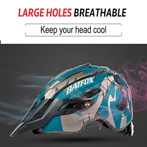 BAT FOX Casco de Bicicleta de montaña para Adultos Casco Ligero de Ciclismo MTB con dial de Ajuste Luz Trasera Casco de Bicicleta (Azul Titanio, Adulto (58-61 CM))