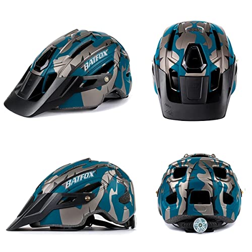 BAT FOX Casco de Bicicleta de montaña para Adultos Casco Ligero de Ciclismo MTB con dial de Ajuste Luz Trasera Casco de Bicicleta (Azul Titanio, Adulto (58-61 CM))