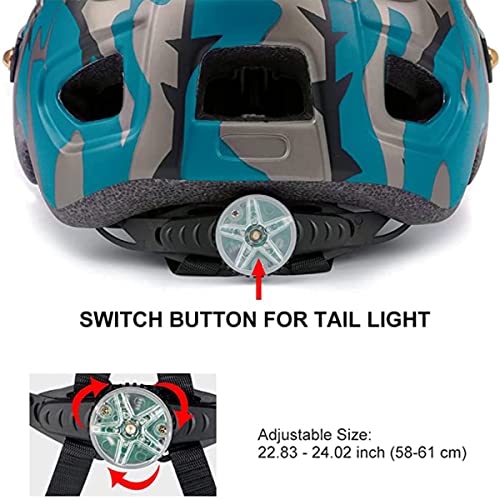 BAT FOX Casco de Bicicleta de montaña para Adultos Casco Ligero de Ciclismo MTB con dial de Ajuste Luz Trasera Casco de Bicicleta (Azul Titanio, Adulto (58-61 CM))