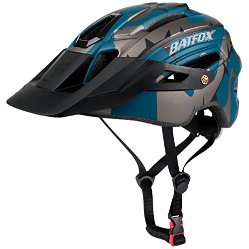 BAT FOX Casco de Bicicleta de montaña para Adultos Casco Ligero de Ciclismo MTB con dial de Ajuste Luz Trasera Casco de Bicicleta (Azul Titanio, Adulto (58-61 CM))