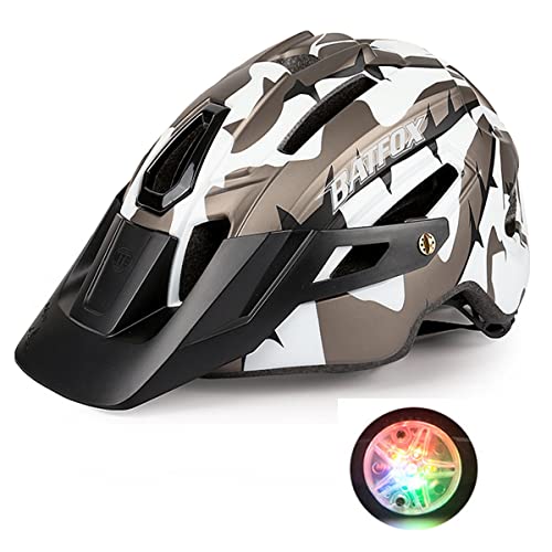 BAT FOX Casco de Bicicleta de montaña para Adultos Casco Ligero de Ciclismo MTB con dial de Ajuste Luz Trasera Casco de Bicicleta (Blanco Titanio, Adulto (58-61 CM))