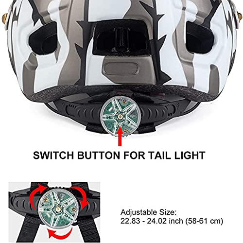 BAT FOX Casco de Bicicleta de montaña para Adultos Casco Ligero de Ciclismo MTB con dial de Ajuste Luz Trasera Casco de Bicicleta (Blanco Titanio, Adulto (58-61 CM))