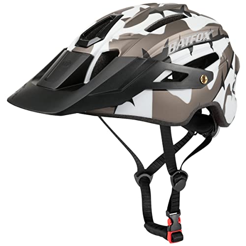 BAT FOX Casco de Bicicleta de montaña para Adultos Casco Ligero de Ciclismo MTB con dial de Ajuste Luz Trasera Casco de Bicicleta (Blanco Titanio, Adulto (58-61 CM))