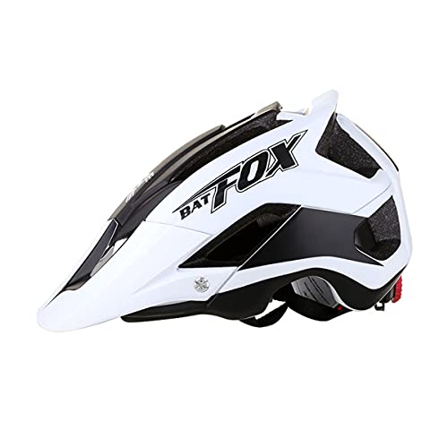 BAT FOX Casco de Ciclismo General para Hombres y Mujeres Adultos, Casco de Bicicleta de Montaña de Tamaño Ajustable de 56-62 cm con Visera Solar Desmontable (Blanco Negro)