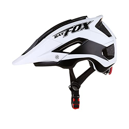 BAT FOX Casco de Ciclismo General para Hombres y Mujeres Adultos, Casco de Bicicleta de Montaña de Tamaño Ajustable de 56-62 cm con Visera Solar Desmontable (Blanco Negro)