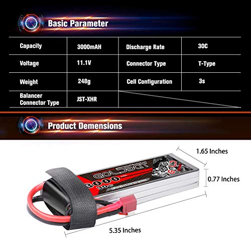 Batería GOLDBAT RC 3000 mAh 11,1 V 3S 30C Paquete de baterías LiPo con Conector Dean T Extra XT60 para Coche RC, Barco, camión, quadcopte, Modelo de avión, Edificio FPV, Drone Apex, etc