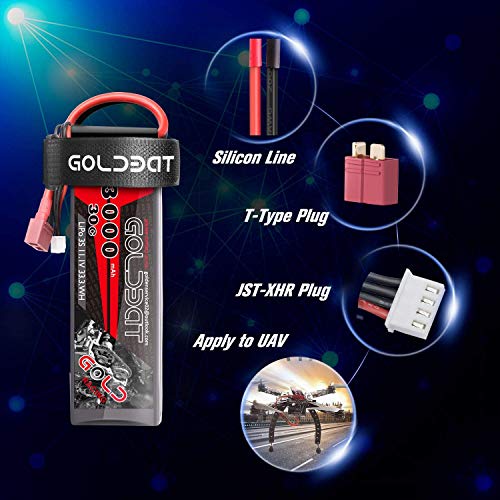 Batería GOLDBAT RC 3000 mAh 11,1 V 3S 30C Paquete de baterías LiPo con Conector Dean T Extra XT60 para Coche RC, Barco, camión, quadcopte, Modelo de avión, Edificio FPV, Drone Apex, etc