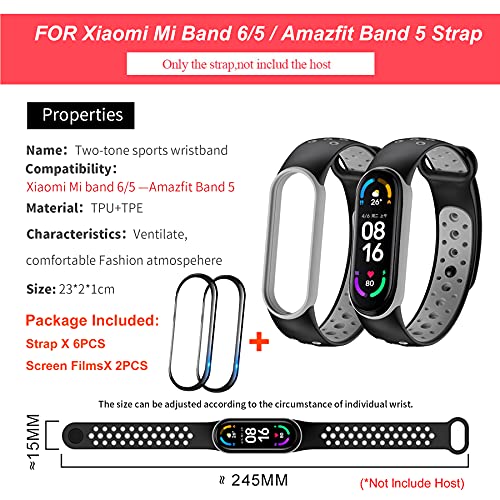 BDIG [6+2] Pulsera Mi Band 6 Correas Compatible para Xiaomi Mi Band 5 & Amazfit Band 5, Colorido Suave Silicona Reloj Recambio Brazalete Impermeable Correa para Mi Band 5/MiBand 6/Amazfit Band 5