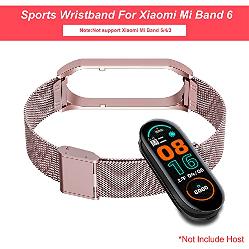 BDIG Correa Compatible para Xiaomi Mi Band 6 Correas Metal Mi Band 5, Pulsera de Acero Inoxidable Agradable para Mi Band 6 & Mi Band 5 Correa(No Host)(Melan Rosa)