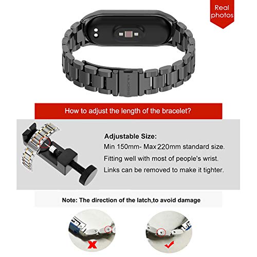 BDIG Correa Compatible para Xiaomi Mi Band 6/5 & MiBand 4/3 Correas Metal, MiBand 6 Pulsera de Acero Inoxidable Agradable para Mi Band 3/4/5/6 Correa (No Host)