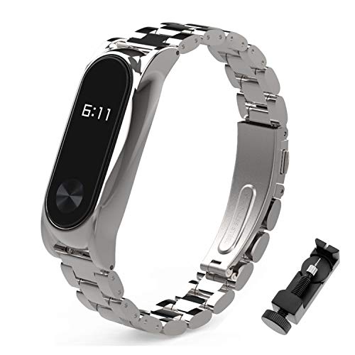 BDIG Correa de Repuesto Compatible para Pulsera Inteligente Xiaomi Mi Band 2, Pulsera de Acero Inoxidable Agradable para Xiaomi Mi Band 2