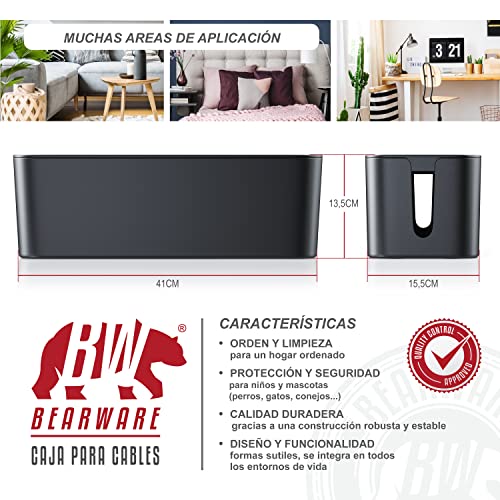 Bearware - Caja para Cables, de plástico - Organizador para Cables - Caja para esconder Cables - Organizador para regletas de enchufes - Caja para Cargadores de teléfonos móviles