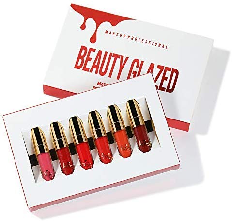 Beauty Glazed Lápiz labial líquido mate Set 6 colores Niebla Lápices labiales duraderos impermeables Copa antiadherente Brillo labial Pigmentos intensos Set de lápiz labial líquido vegano sin crueldad