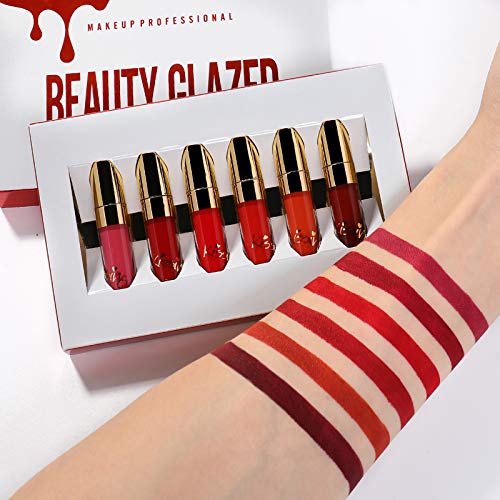 Beauty Glazed Lápiz labial líquido mate Set 6 colores Niebla Lápices labiales duraderos impermeables Copa antiadherente Brillo labial Pigmentos intensos Set de lápiz labial líquido vegano sin crueldad