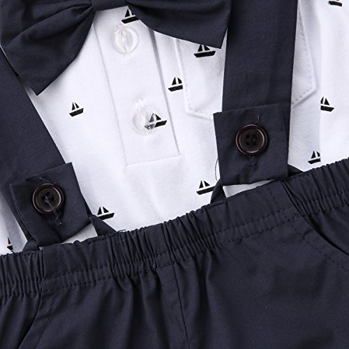 Bebé Recién Nacido Conjunto de 2 Piezas Traje de Caballero Mameluco de Manga Corta con Corbata de Bowknot y Cuello de Polo + Pantalones Cortos de Tirantes para Bautizo Cumpleaños (Negro, 0-6 Meses)