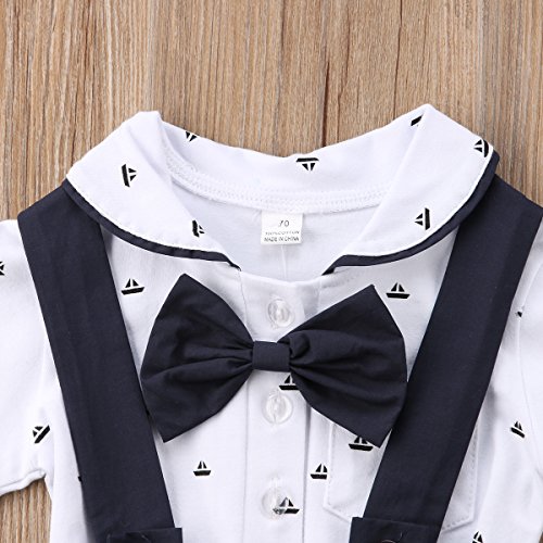 Bebé Recién Nacido Conjunto de 2 Piezas Traje de Caballero Mameluco de Manga Corta con Corbata de Bowknot y Cuello de Polo + Pantalones Cortos de Tirantes para Bautizo Cumpleaños (Negro, 0-6 Meses)