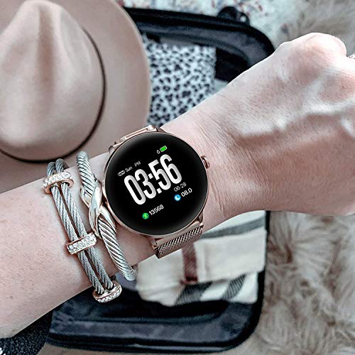 Bebinca Smartwatch Reloj Inteligente con Cronómetro, Pulsera Actividad para Deporte,Reloj de Fitness con Podómetro Hombre Mujer Niños para Samsung Huawei iPhone + 1 Correa de Metal(Rosa)