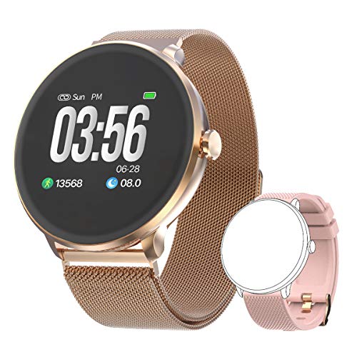 Bebinca Smartwatch Reloj Inteligente con Cronómetro, Pulsera Actividad para Deporte,Reloj de Fitness con Podómetro Hombre Mujer Niños para Samsung Huawei iPhone + 1 Correa de Metal(Rosa)