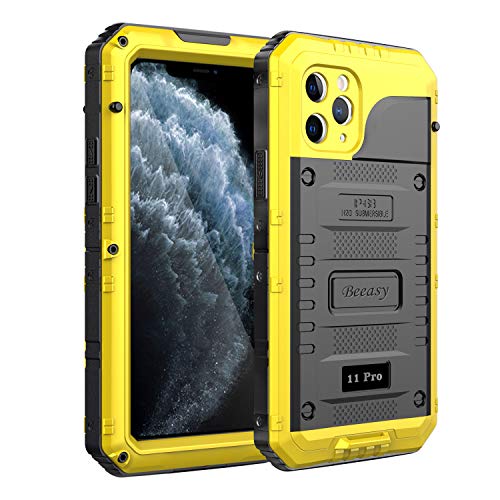 Beeasy Funda para iPhone 11 Pro Impermeable,Antigolpes con Protector de Pantalla,360°Protección Rígida Antigravedad Carcasa Resistente al Impacto Militar Duradera Blindada Fuerte Seguridad,Amarillo