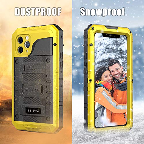 Beeasy Funda para iPhone 11 Pro Impermeable,Antigolpes con Protector de Pantalla,360°Protección Rígida Antigravedad Carcasa Resistente al Impacto Militar Duradera Blindada Fuerte Seguridad,Amarillo