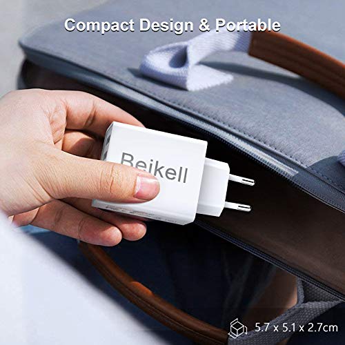 Beikell Cargador USB de Pared con 4 Puertos, 5A/25W Rápido Cargador Móvil, Cargador USB Multipuerto Enchufe Europeo para Phone X/XS/XS Max/XR, iPad Pro/ Air, Android y más