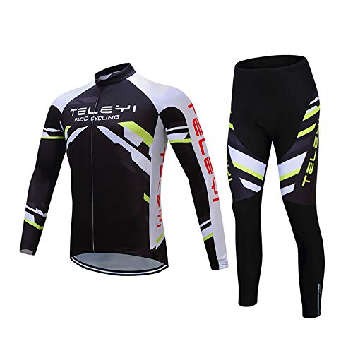 BeIM – Maillot de ciclismo de manga larga para hombre, conjunto de maillot de ciclismo de manga larga con forro polar térmico, color Weiß-ohne Futter, tamaño medium