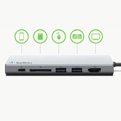 Belkin F4U092btSGY - Hub Multimedia USB-C con Cable USB-C Integrado (Base Dock USB-C para Mac OS y portátiles con USB-C y Windows, 1 Puerto HDMI, 1 Puerto Gigabit Ethernet)