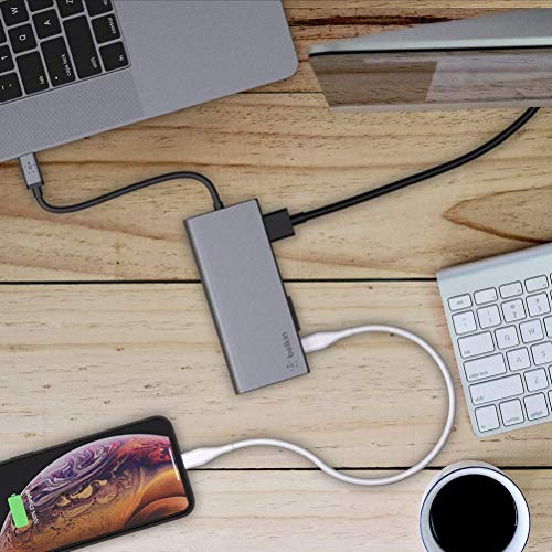 Belkin F4U092btSGY - Hub Multimedia USB-C con Cable USB-C Integrado (Base Dock USB-C para Mac OS y portátiles con USB-C y Windows, 1 Puerto HDMI, 1 Puerto Gigabit Ethernet)