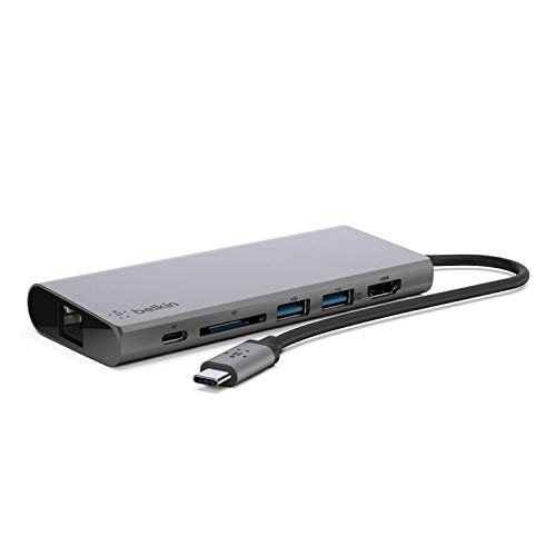 Belkin F4U092btSGY - Hub Multimedia USB-C con Cable USB-C Integrado (Base Dock USB-C para Mac OS y portátiles con USB-C y Windows, 1 Puerto HDMI, 1 Puerto Gigabit Ethernet)