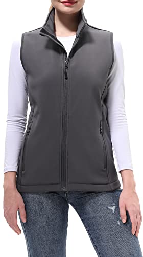 BenBoy Chaleco Mujer Softshell Chaqueta sin Mangas Polar con Cremallera Completa Multibolsillos Chaleco,MJ81156W-Dark Grey-L