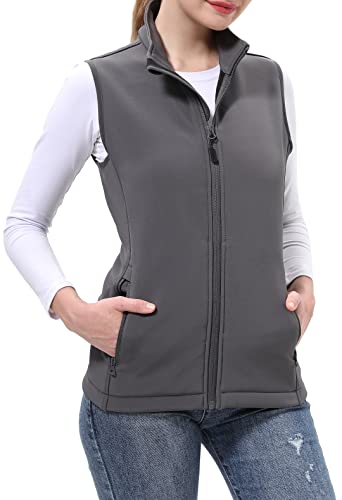 BenBoy Chaleco Mujer Softshell Chaqueta sin Mangas Polar con Cremallera Completa Multibolsillos Chaleco,MJ81156W-Dark Grey-L