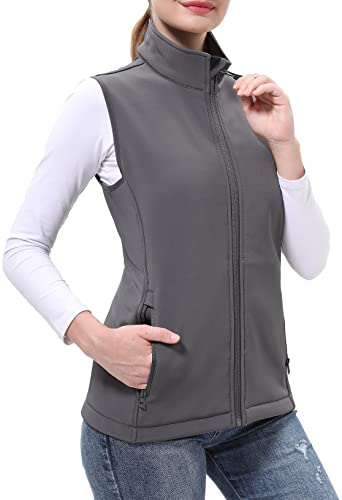 BenBoy Chaleco Mujer Softshell Chaqueta sin Mangas Polar con Cremallera Completa Multibolsillos Chaleco,MJ81156W-Dark Grey-L